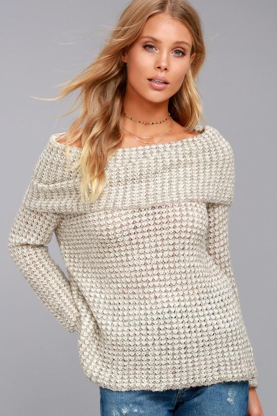 Bb Dakota | Tegan Beige Off-the-shoulder Sweater | Size Medium | Lulus