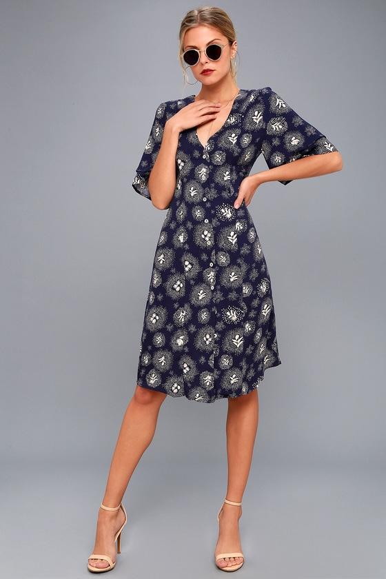 Somedays Lovin' | Glimmering Nights Navy Blue Print Shirt Dress | Lulus