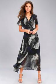 Lulus Fern Canyon Black Print Midi Dress