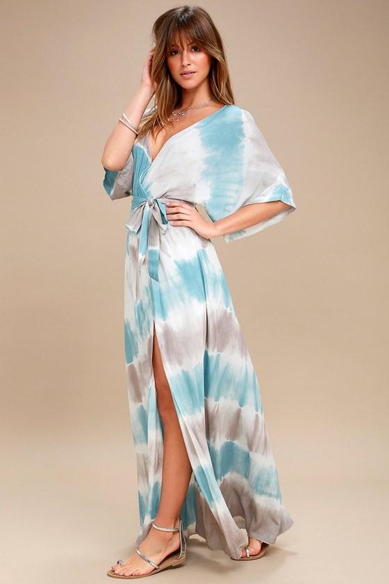 Seaside Village Blue And Taupe Tie-dye Maxi Dress | Lulus