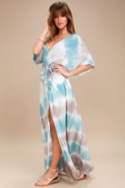 Seaside Village Blue And Taupe Tie-dye Maxi Dress | Lulus