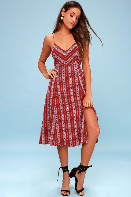 Calabash Rust Red Print Midi Dress | Lulus