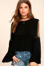 Lulus Join The Festivities Black Embroidered Long Sleeve Top