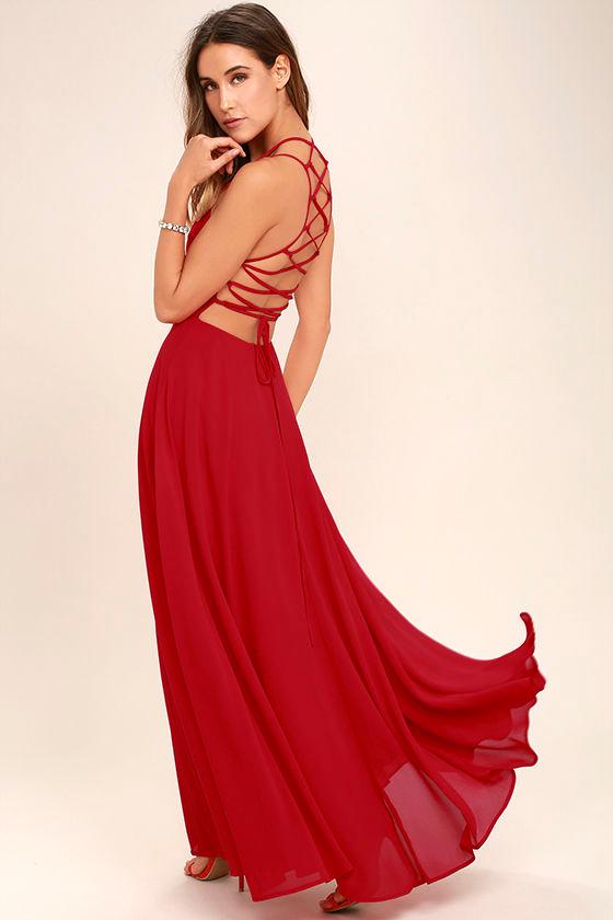Lulus | Strappy To Be Here Red Maxi Dress | Size X-small | 100% Polyester