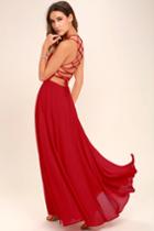Lulus | Strappy To Be Here Red Maxi Dress | Size X-small | 100% Polyester