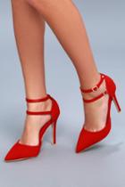 So Me Emanuelle Red Suede Ankle Strap Pumps | Lulus