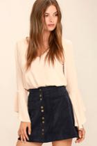 Lulus | Made With Moxie Navy Blue Corduroy Mini Skirt | Size Large | 100% Polyester