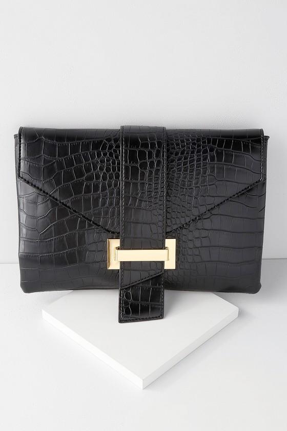 Delacour Black Crocodile Embossed Clutch | Lulus
