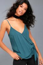 Re:named | Take Note Teal Blue Wrap Top | Size Large | 100% Rayon | Lulus