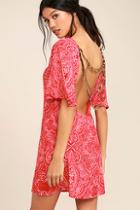 Lulus Start A Party Red Print Backless Shift Dress