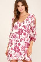 Lulus Shifting Dears Cream And Burgundy Floral Print Long Sleeve Dress