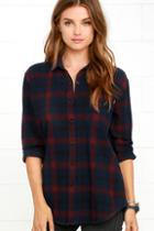 Obey Montague Navy Blue Plaid Button-up Top