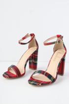 Taylor Red Tartan Ankle Strap Heels | Lulus