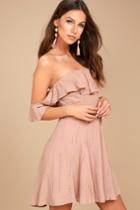 Astr The Label Astr The Label Sabina Mauve Embroidered Off-the-shoulder Dress | Size Large | Pink | 100% Polyester | Lulus