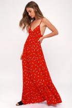 Billabong Flamed Out Red Floral Print Backless Maxi Dress | Lulus