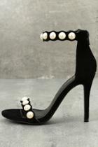 Shoe Republic La Pearla Black Suede Pearl Ankle Strap Heels