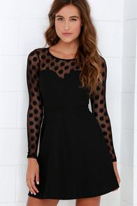Solemio In Hot Dot-ter Long Sleeve Black Dress