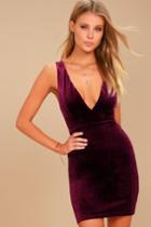Lulus | Three Cheers Plum Purple Velvet Bodycon Dress | Size Large | 100% Polyester