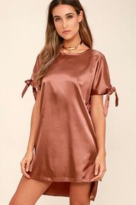 Glamorous You Were Meant For Me Rusty Rose Satin Shift Dress