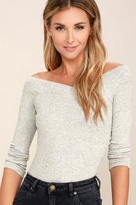 Lulus Feeling Free Heather Grey Off-the-shoulder Top