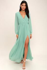 Lulus Wondrous Water Lilies Sage Green Long Sleeve Maxi Dress