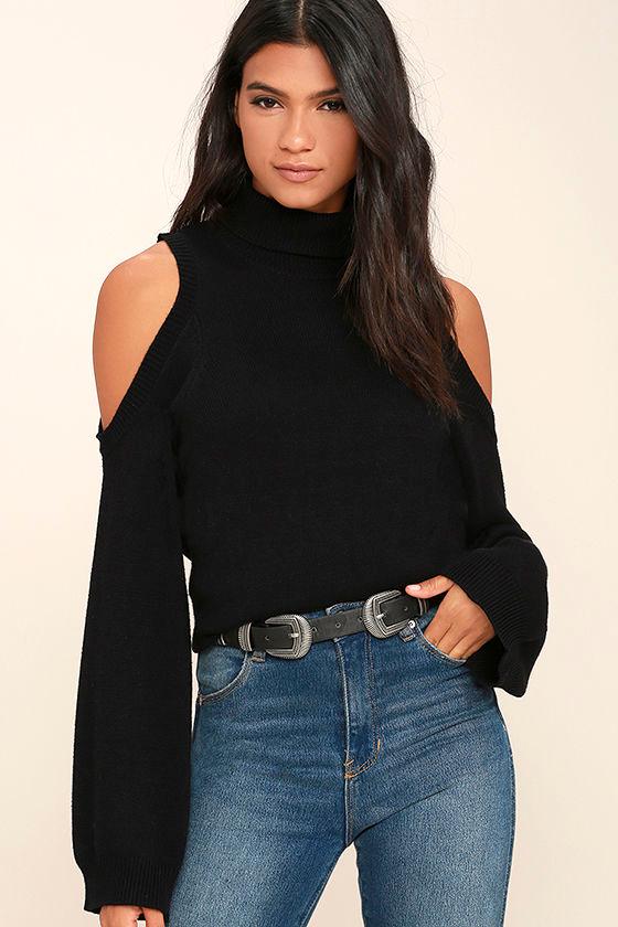 Lulus | Spoiler Alert Black Turtleneck Sweater | Size Small