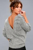 Lulus | Snowed In Heather Grey Backless Sweater | Size Large