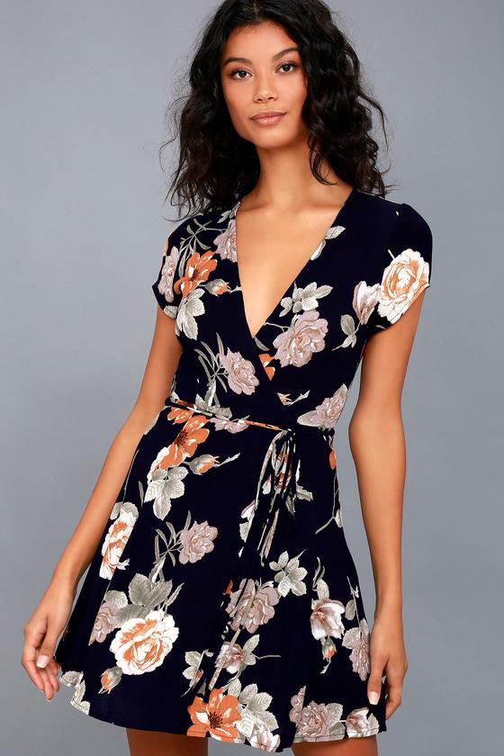 Lulus | Picturesque Love Black Floral Print Wrap Dress | Size Large | 100% Polyester