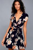 Lulus | Picturesque Love Black Floral Print Wrap Dress | Size Large | 100% Polyester