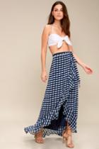 Florida Keys Blue And White Gingham Wrap Maxi Skirt | Lulus