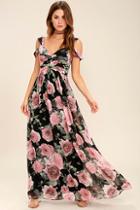 Lulus Give Me Amore Black And Pink Floral Print Maxi Dress