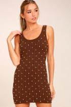 Nbd | Willow Brown Studded Sleeveless Sweater Dress | Size X-small | Lulus