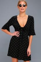 Free People All Yours Black Polka Dot Tie-front Dress | Lulus