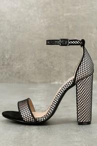 Steve Madden Carrson Black Mesh Ankle Strap Heels