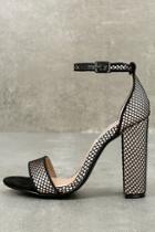 Steve Madden Carrson Black Mesh Ankle Strap Heels