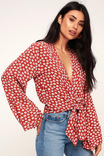 Faithfull The Brand Teguise Red Floral Print Tie-front Top | Lulus