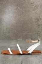 Liliana Marnina White And Gold Ankle Strap Flat Sandals