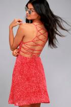Lulus Happy Together Red Polka Dot Lace-up Dress