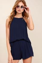 Olive + Oak | Canyon Companion Navy Blue Romper | Size X-large | 100% Polyester | Lulus