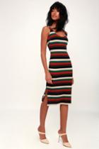 Grand Opportunity Red And Green Multi Striped Bodycon Midi Dress | Lulus