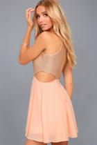 Lulus | Life Illuminated Matte Rose Gold Sequin Cutout Skater Dress | Size Large | Pink | 100% Polyester