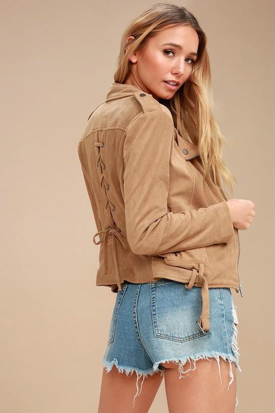 Bb Dakota Nathan Tan Suede Lace-up Moto Jacket | Lulus