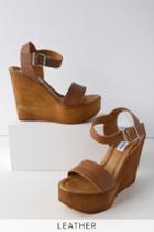 Steve Madden Belma Tan Leather Wedge Sandal Heels | Lulus