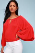 Free People Last Time Red Surplice Bell Sleeve Crop Top | Lulus