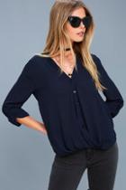 Lulus Rush Hour Navy Blue Button-up Top