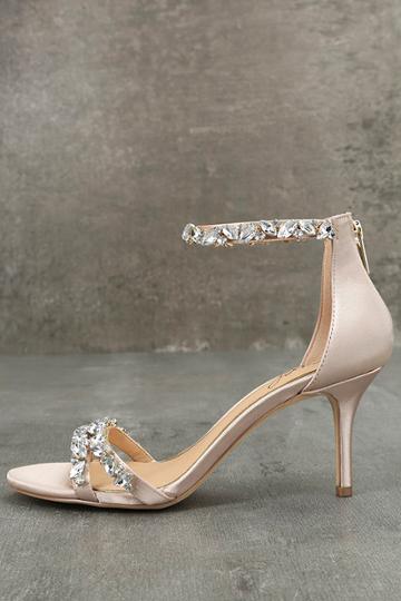 Jewel By Badgley Mischka Jewel By Badgley Mischka Caroline Champagne Satin Heels | Size 7 | Beige | Lulus