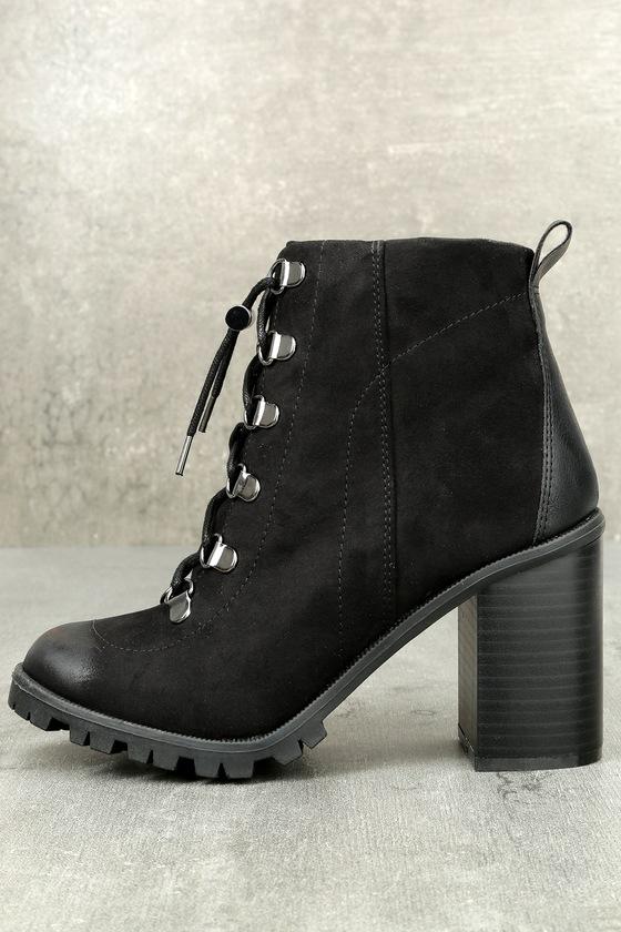 Qupid Adda Black Lace-up Platform Booties | Lulus