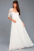 Lulus | In A Fairy Tale White Lace Maxi Dress | Size Large | 100% Polyester