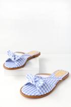 Delilah Light Blue Gingham Knotted Slide Sandal Heels | Lulus