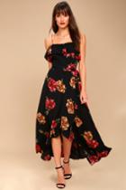 Re:named | Good To You Black Floral Print Wrap Dress | Size Large | Lulus
